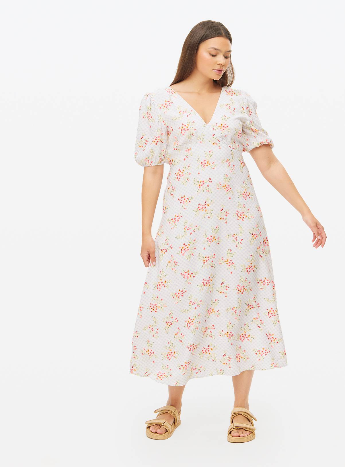 Floral Printed Gingham Tea Dress 14 - Image 2